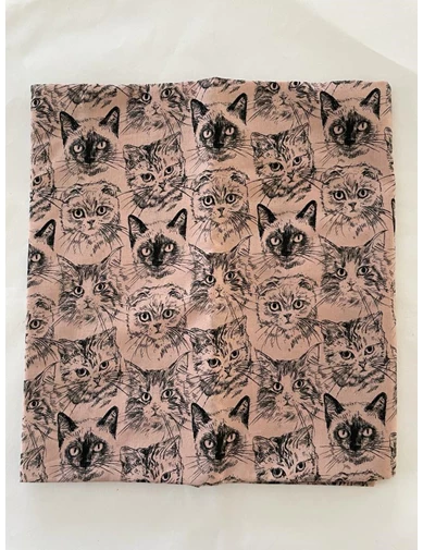 Needion - 110 x 50 cm. Kedi Desenli Japon Malı Pamuklu patchwork Kumaşı KM179