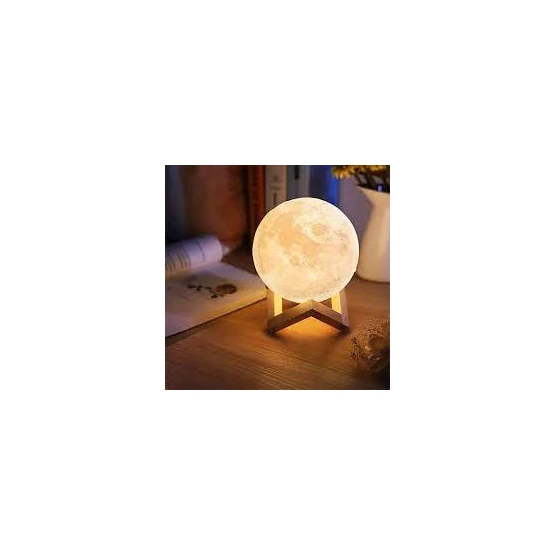 Needion - 18cm Moonlight 3d Ay Lamba Şarjlı Kumandalı Renkli Dekoratif Gece Lambası