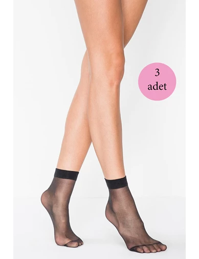 Needion - 3 Adet Kadın Ten Süper 15 Mat Soket Çorap Siyah