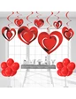 Needion - 3 Boyutlu Spiralli Kırmızı Renk Kalp Şekilli Tavan Asma Süsü 12 Adet