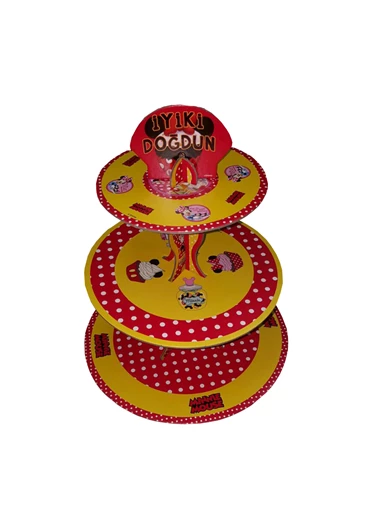Needion - 3 Katlı Karton Cupcake Standı Minnie Mouse Temalı Kek Standı