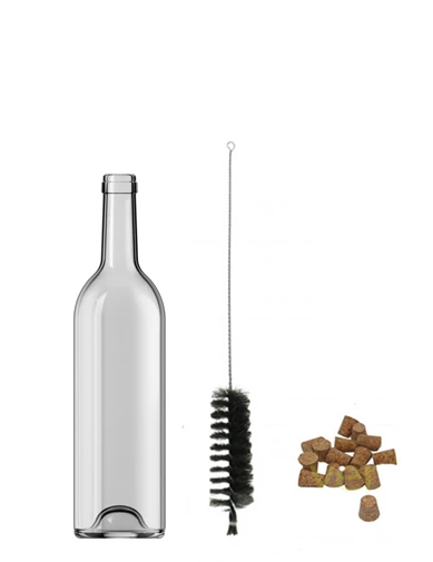 Needion - 35 Adet Dibi Çukur Mantarlı Şeffaf Cam Şişe 750 ml Şarap Zeytinyağı Şişesi Fırçalı 