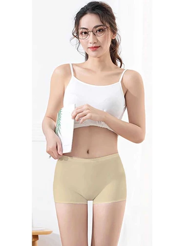 Needion - 4 Adet Kadın Dikişsiz Görünmez İz Yapmaz Mini Şort Boxer Beyaz Ten