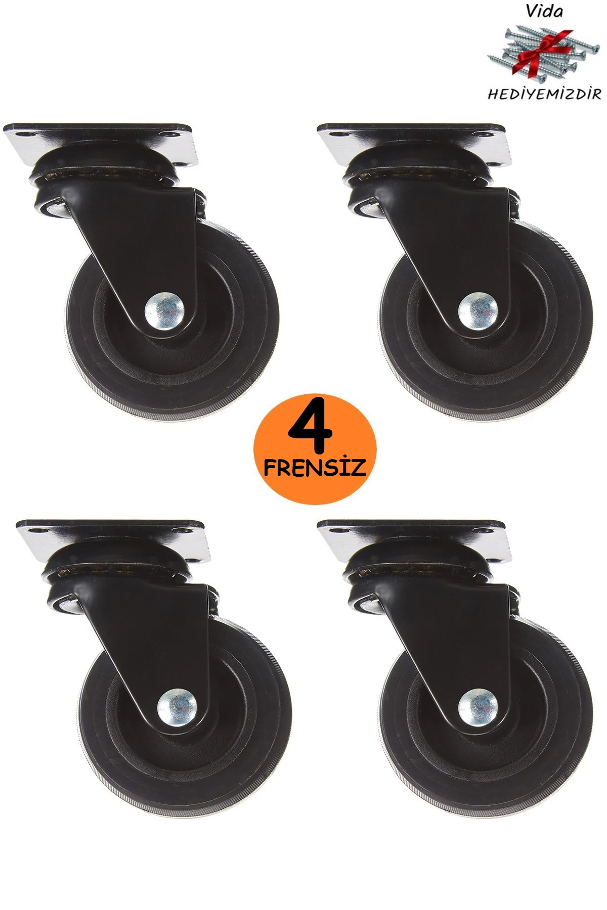 4 Adet Mat Siyah Döner Tablalı 50'lik Bilyalı Teker Masa Dolap Sehpa ...