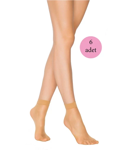 Needion - 6 Adet Fit 15 Soket Ince Parlak Kısa Çorap Ten
