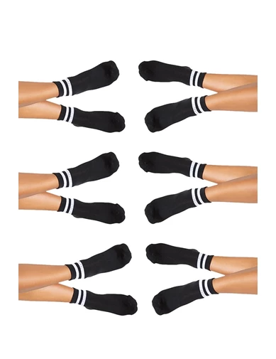 Needion - 6lı Kadın Unisex Çizgili Kısa Çorap Pamuklu Tenis Ekonomik Spor