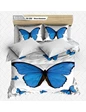 Needion - Alaca 3D Digital Baskılı Saten Çift Kişilik Nevresim Takımı 296-Mavi Kelebek