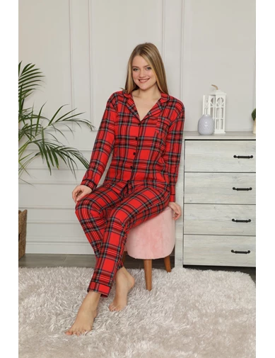 Needion - Alissa 5635 Önden Düğmeli İnterlok Dokuma Pijama Takımı