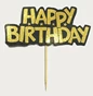 Needion - Altın Renk Happy Birthday Parti Kürdan Süsü 2 Adet