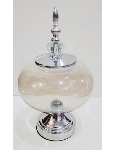 Needion - Ayaklı Dekoratif Şekerlik Jar Kapaklı Gümüş Renk Metal/Cam