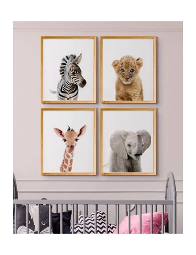 Needion - Baby Animal Bebek/çocuk Odası %100 Mdf Dekoratif Duvar Tablo Seti 4 Parça