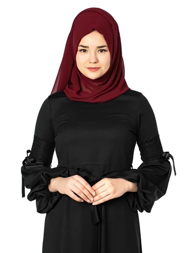 Needion - Balonkol Tesettür Elbise Siyah
