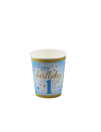 Needion - Bardak Karton 1 Yaş Happy Birthday Yıldızlı (8 Adet)