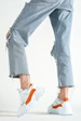 Needion - Basskan Bayan Beyaz Renk Detaylı Bağcıklı Sneaker Günlük Spor Ayakkabı Kecsp141 BEYAZ 36