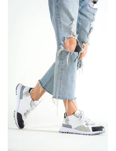 Needion - Basskan Bayan Gri Füme File Detaylı Bağcıklı Sneaker Günlük Spor Ayakkabı Kecsp130