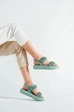 Needion - Basskan Bayan Yeşil Çiftbant Büzgü Detaylı Bilekten Bağlamalı Terlik&sandalet M103 YEŞİL 38