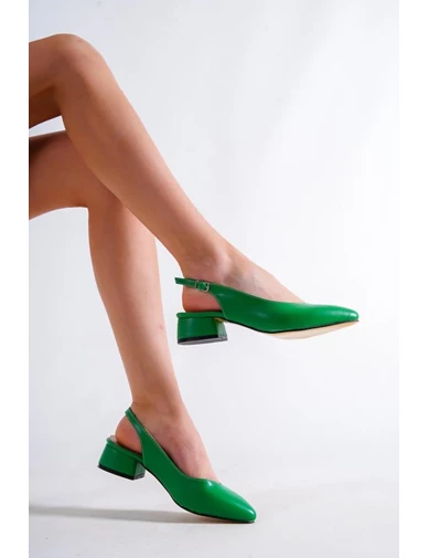 Needion - Basskan Yeşil Sivri Burun Alçak Topuk Ayakkabı