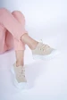 Needion - Bayan Bej Triko Sneaker Ayakkabı BEJ 39