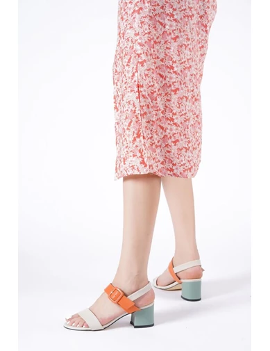 Needion - Bayan Bejmint Renkli Toka Detaylı Sandalet