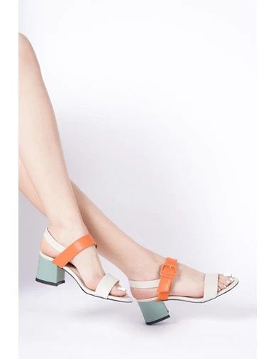 Needion - Bayan Bejmint Renkli Toka Detaylı Sandalet