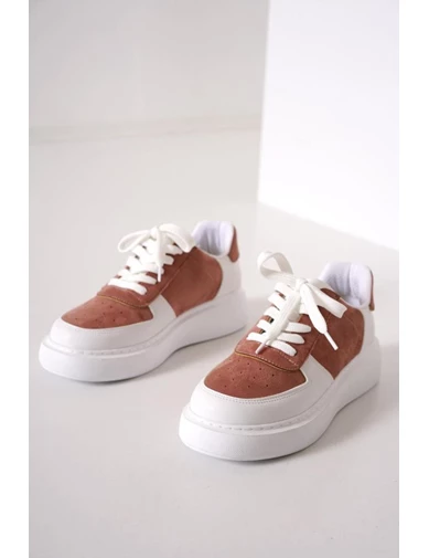 Needion - Bayan Beyaz Pudra Bağcıklı Sneaker Günlük Spor Ayakkabı Fdn-01