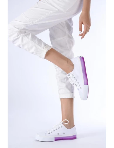 Needion - Bayan Beyaz Renkli Keten Ayakkabı