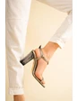 Needion - Bayan Gri İçi Deri Çarpraz Bantlı Yüksek Şeffaf Ökçe Topuklu Ayakkabı GRİ 36
