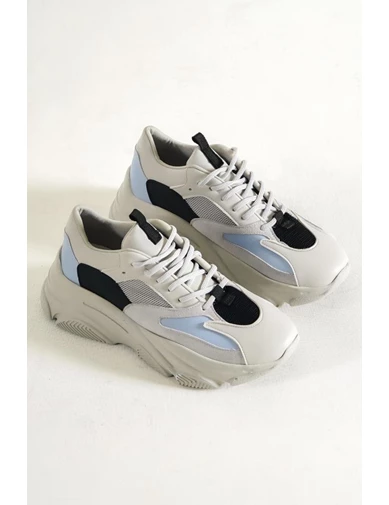 Needion - Bayan Gri Yüksek Tabanlı Renk Detaylı Sneaker Günlük Spor Ayakkabı Kecsp145