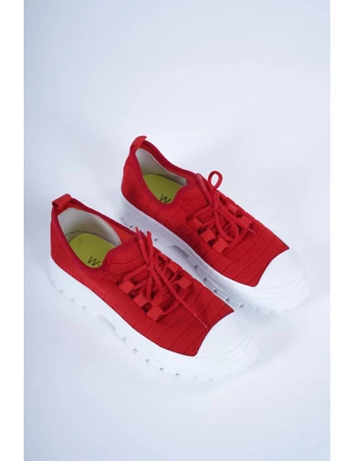 Needion - Bayan Kırmızı Triko Sneaker Ayakkabı