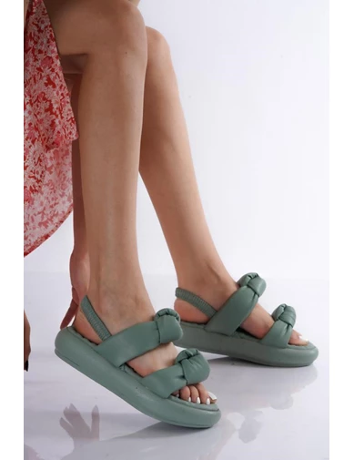 Needion - Bayan Mint Çift Bant Bağlı Sandalet