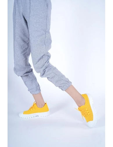Needion - Bayan Sarı Triko Sneaker Ayakkabı
