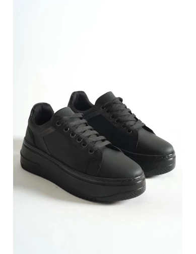 Needion - Bayan Siyah Hologram Yüsek Tabanlı Bağcık Detaylı Sneaker Günlük Spor Ayakkabı Kecsp122