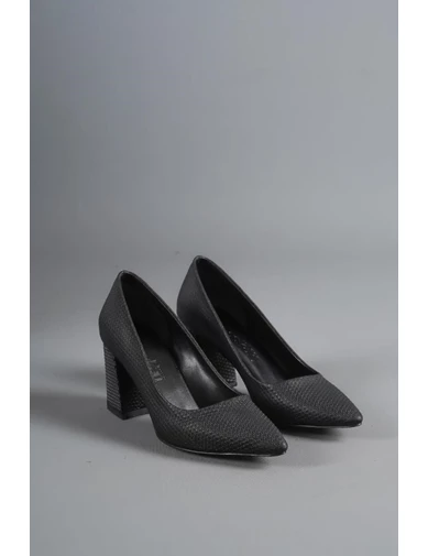 Needion - Bayan Siyah Meri Cilt Sivri Burun Stiletto Ayakkabı