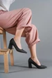 Needion - Bayan Siyah Meri Cilt Sivri Burun Stiletto Ayakkabı SİYAH 36