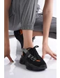 Needion - Bayan Siyah Sneaker Renk Detaylı Spor Ayakkabı SİYAH 37