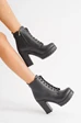 Needion - Bayan Siyah Stan Bağcıklı Yüksek Topuklu Ayakkabı SİYAH 39