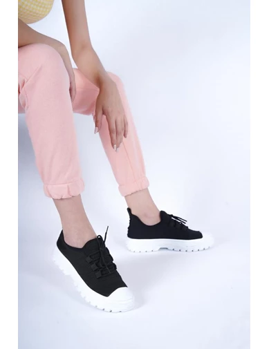 Needion - Bayan Siyah Triko Sneaker Ayakkabı