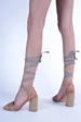 Needion - Bayan Taba Süet Fırfırlı Detaylı Hasır Topuk Bilekten Bağlama  Ayakkabı TABA 36
