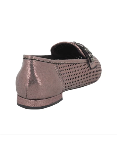 Needion - Beety 31-702 Kadın Taşlı Babet Ayakkabı Platin