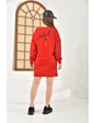 Needion - Bisiklet Yaka Taş ve Baskılı Figürlü Kırmızı Kadın Tunik Elbise Kırmızı S