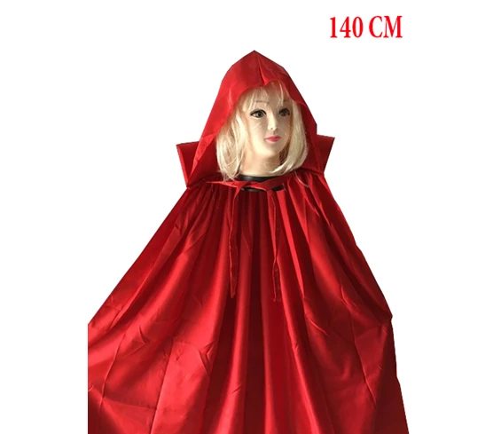 Needion - Cadılar Bayramı Kapşonlu + Yakalı Pelerin Kırmızı 140 cm