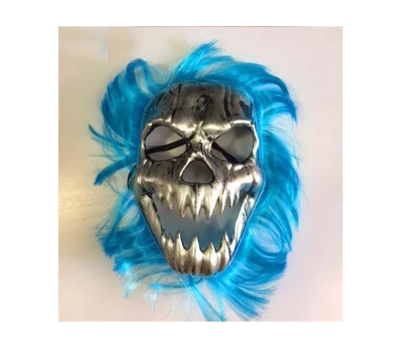 Needion - Cadılar Bayramı Kurukafa Maskesi Mavi Saçlı