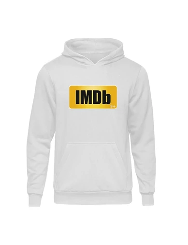 Needion - Casual IMDb Logo Beyaz Kapşonlu Hoodie Unisex