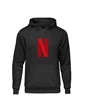 Needion - Casual Netflix Logo Siyah Kapşonlu Hoodie Unisex S Siyah