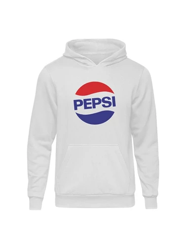 Needion - Casual Pepsi Beyaz Kapşonlu Hoodie Unisex