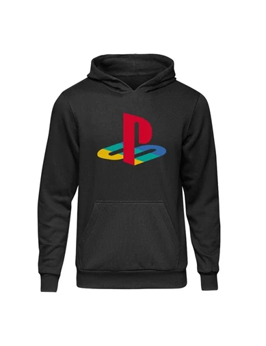Needion - Casual PlayStation Old Logo Siyah Kapşonlu Hoodie Unisex