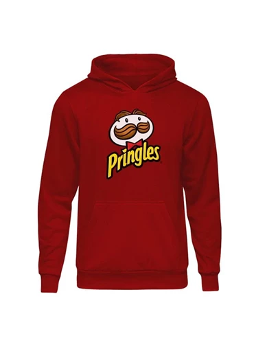 Needion - Casual Pringles Logo Kırmızı Kapşonlu Hoodie Unisex