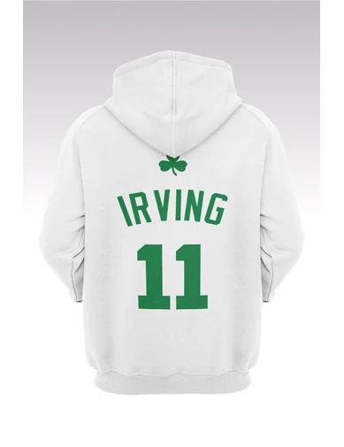 Needion - Celtics Kyrie Irving 91 Beyaz Kapşonlu Sweatshirt - Hoodie
