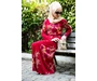 Needion - Çiçek Desenli Beli Kuşaklı Tesettür Elbise Kırmızı 03