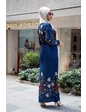 Needion - Çiçek Desenli Beli Kuşaklı Tesettür Elbise Mavi 01 S-M 